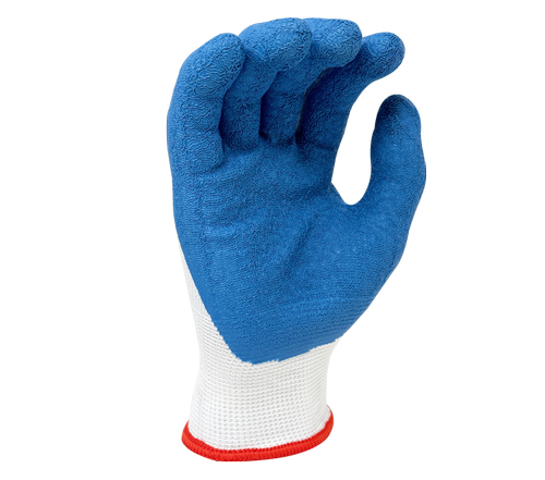 (TSK2005) 13G White Polyester Liner, Blue Crinkle Latex Palm Coated Gloves - Dozen
