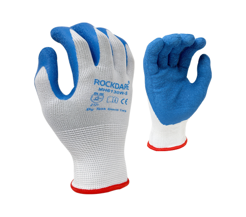 (TSK2005) 13G White Polyester Liner, Blue Crinkle Latex Palm Coated Gloves - Dozen