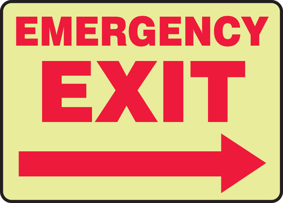 10" X 14" Red And White Glow Plastic Safety Signs "EMERGENCY EXIT"