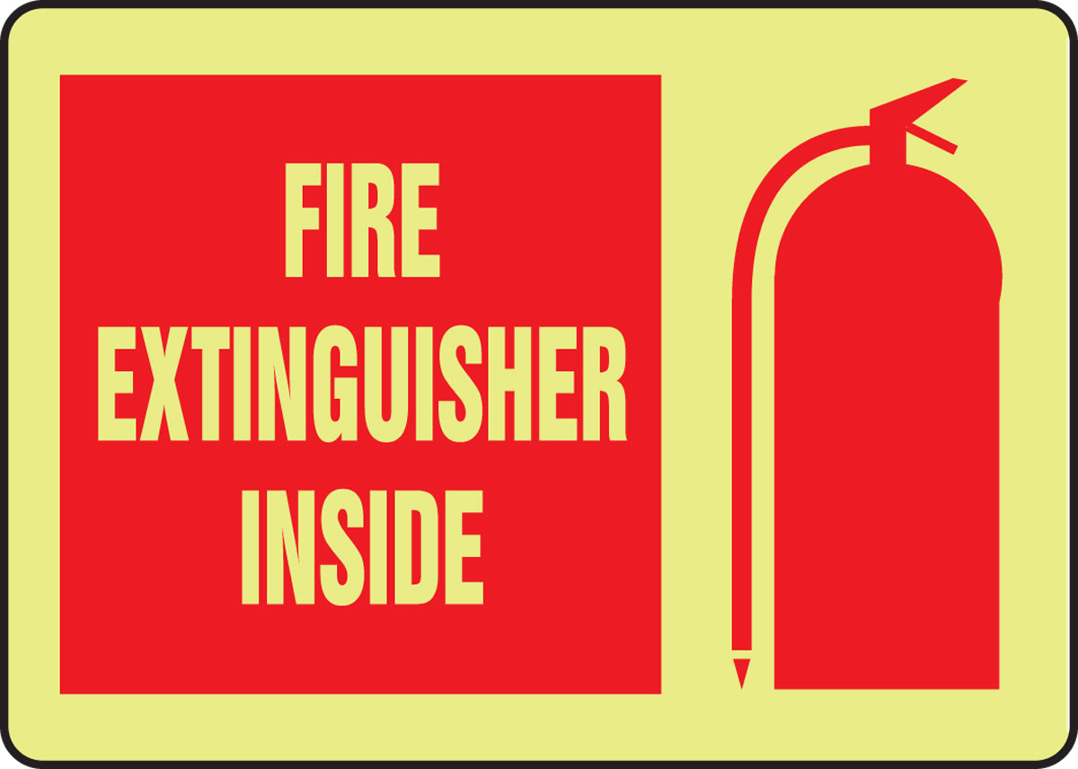 7" X 10" White And Red Glow Flex Adhesive Safety Signs "FIRE EXTINGUISHER INSIDE"