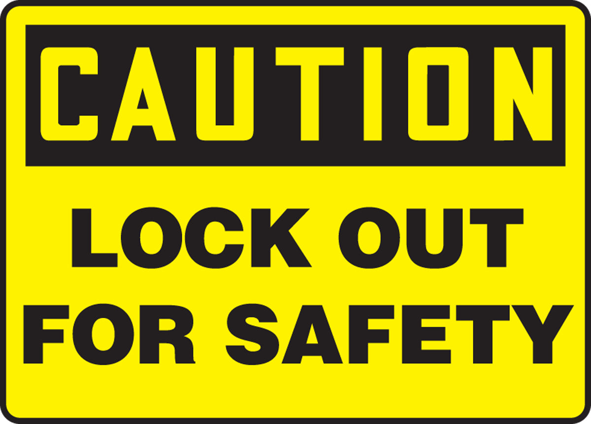 7" X 10" Black And Yellow Plastic Safety Signs "CAUTION LOCK OUT FOR SAFETY"