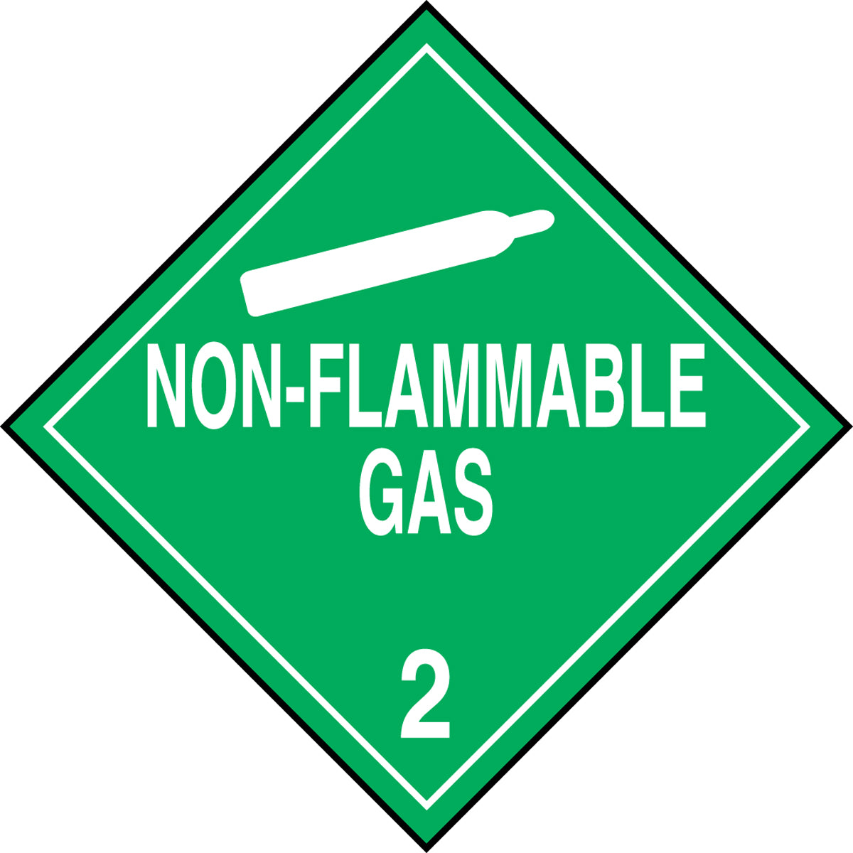 10 3/4" X 10 3/4" White And Green Magnetic Vinyl Placard "NON-FLAMMABLE GAS HAZARD CLASS 2 (With Graphic)"