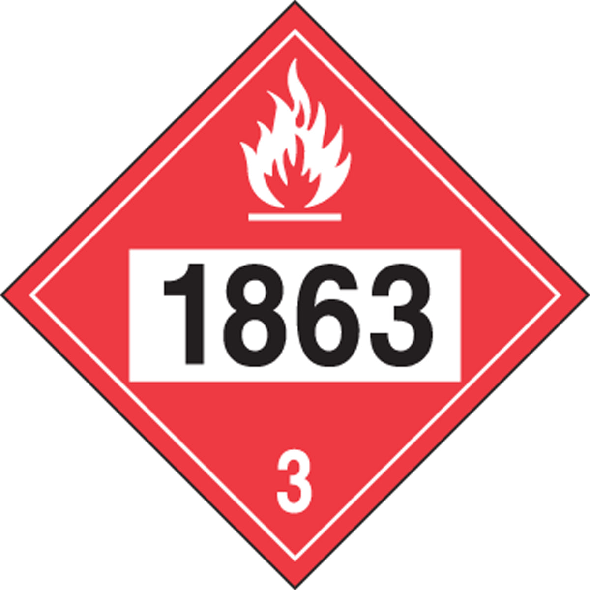 10 3/4" X 10 3/4" Black, White And Red Adhesive Poly 4-Digit DOT Placard "1863 (FUEL, AVIATION) HAZARD CLASS 3 (With Graphic)"