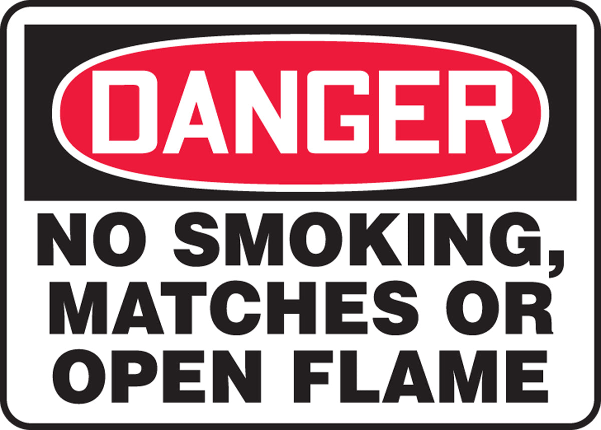 7" X 10" Red, Black And White Adhesive Poly Safety Signs "DANGER NO SMOKING MATCHES OR OPEN FLAME"