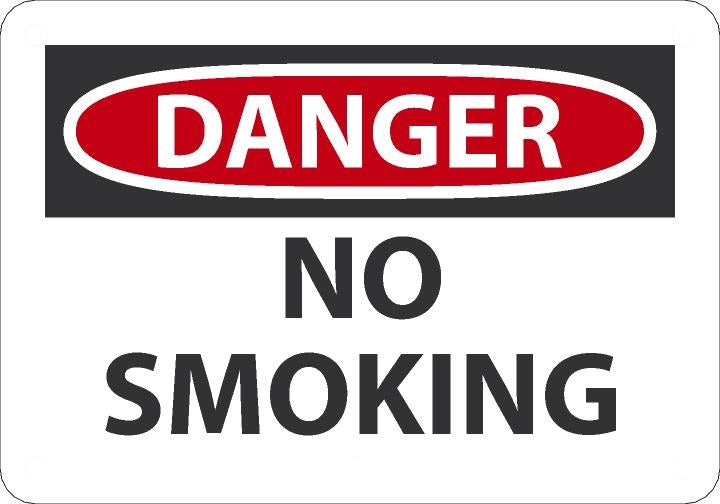 7" X 10" Black, Red And White Plastic Smoking Control Sign "DANGER NO SMOKING"