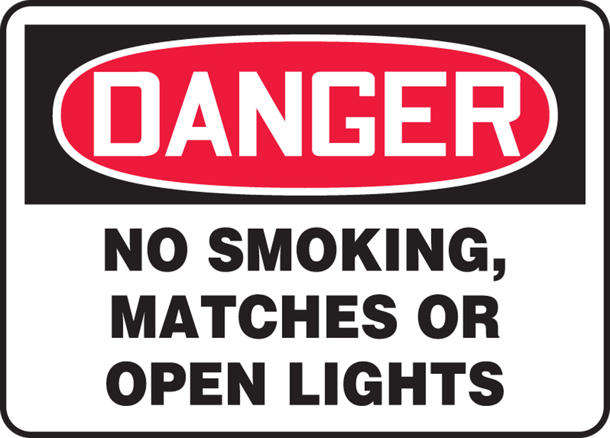 10" X 14" Red, Black And White Adhesive Poly Safety Signs "DANGER NO SMOKING MATCHES OR OPEN LIGHTS"