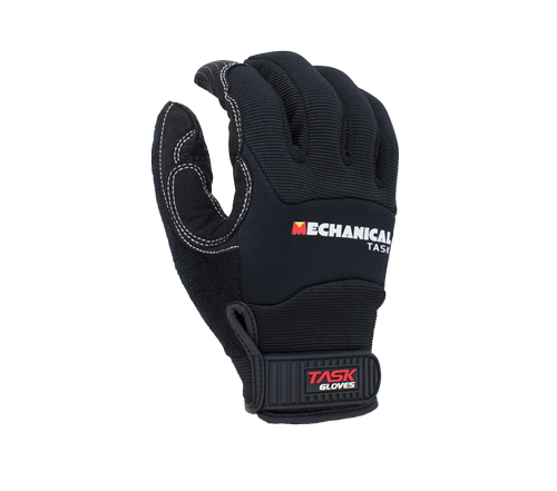 Task Gloves- Black Synthetic Leather, Anti-Vibration Palm Gloves - Dozen