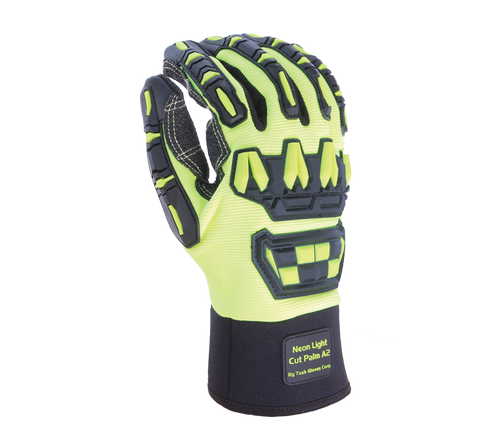 Task Gloves _ Synthetic Leather Palm, Double Armortex on palm, Hi-Vis Yellow spandex back, Neoprene cuff with ID pad, TPR back - Dozen
