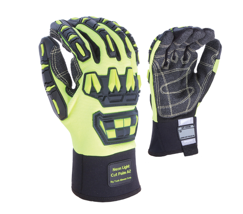 Task Gloves _ Synthetic Leather Palm, Double Armortex on palm, Hi-Vis Yellow spandex back, Neoprene cuff with ID pad, TPR back - Dozen
