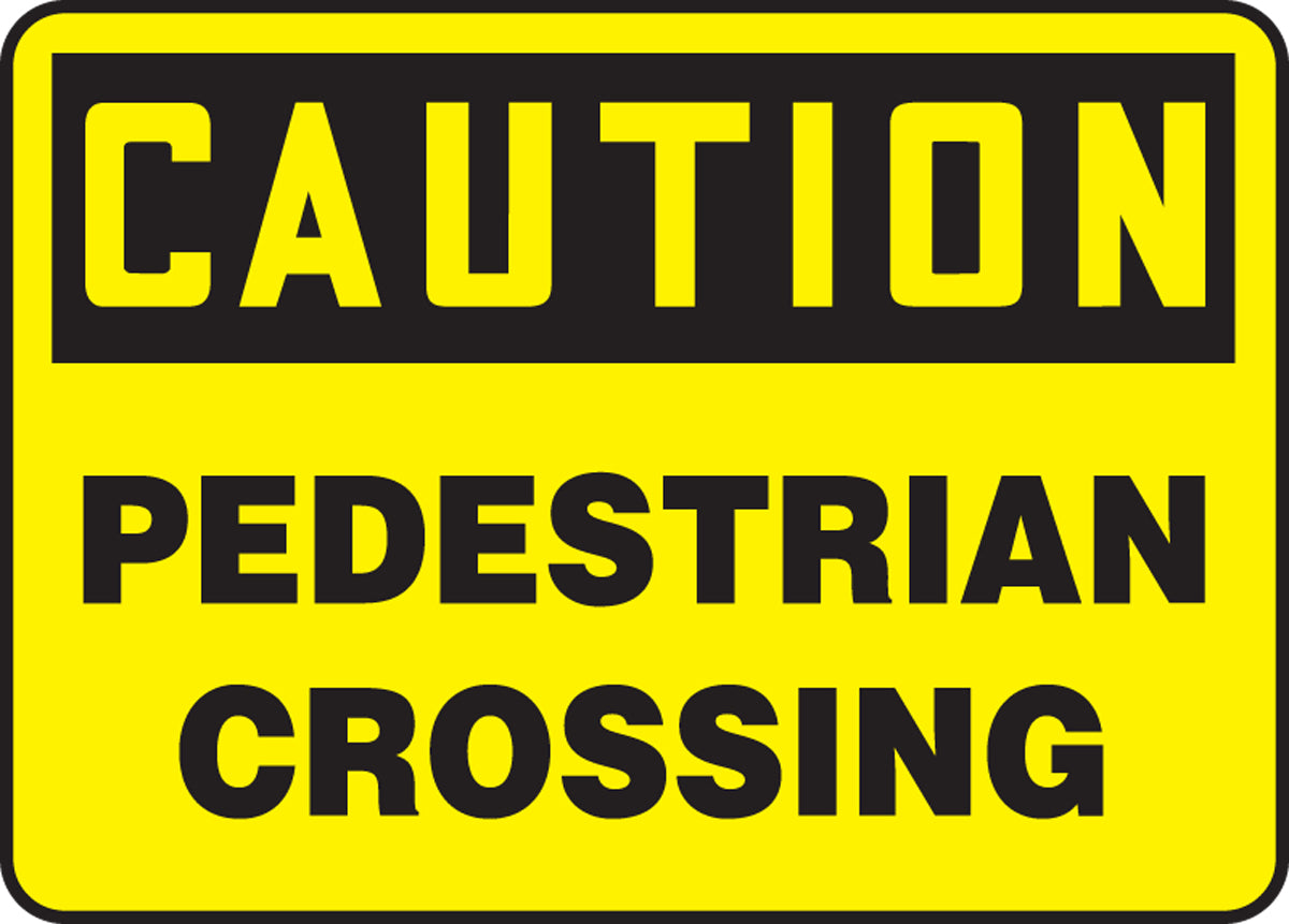 7" X 10" Black And Yellow Adhesive Dura-Poly Safety Signs "CAUTION PEDESTRIAN CROSSING"