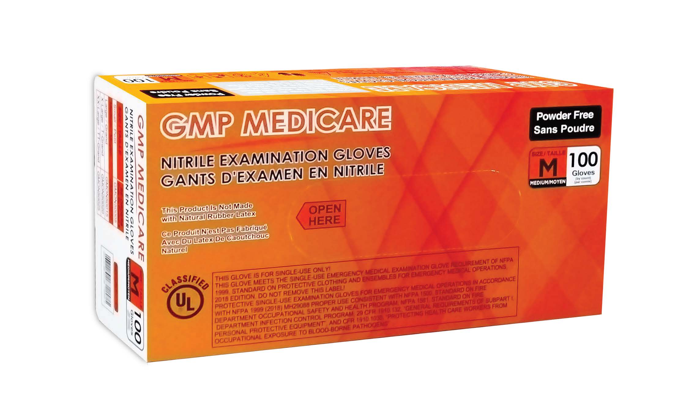 Care On - Nitrile Exam Powder-Free Gloves, Orange- Box - NFPA Compliant