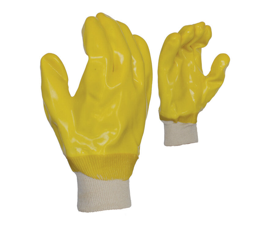 Task Gloves Smooth Finish PVC, Yellow, Single dipped, Jersey lined, Knit wrist - Dozen