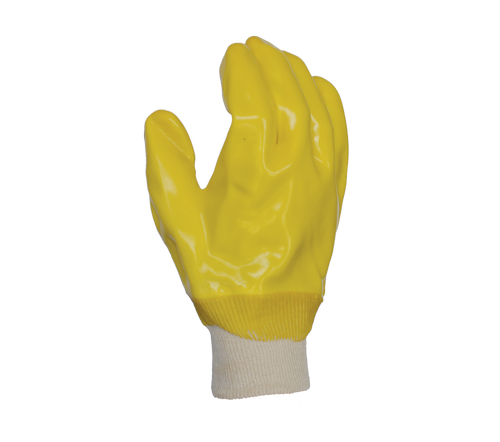 Task Gloves Smooth Finish PVC, Yellow, Single dipped, Jersey lined, Knit wrist - Dozen