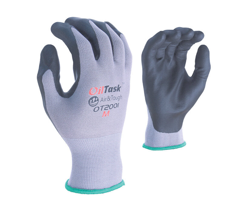 Oil Task - Waterbased Polymer Palm Coated Grey Nylon/Spandex Work Gloves