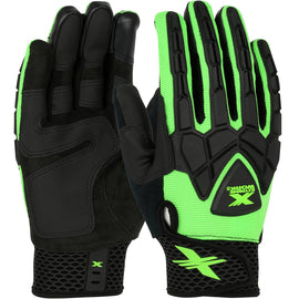Protective Industrial Products Hi-Vis Green Boss® Tough-X™ Suede And Spandex And TPR Full Finger Mechanics Gloves With Hook and Loop Cuff