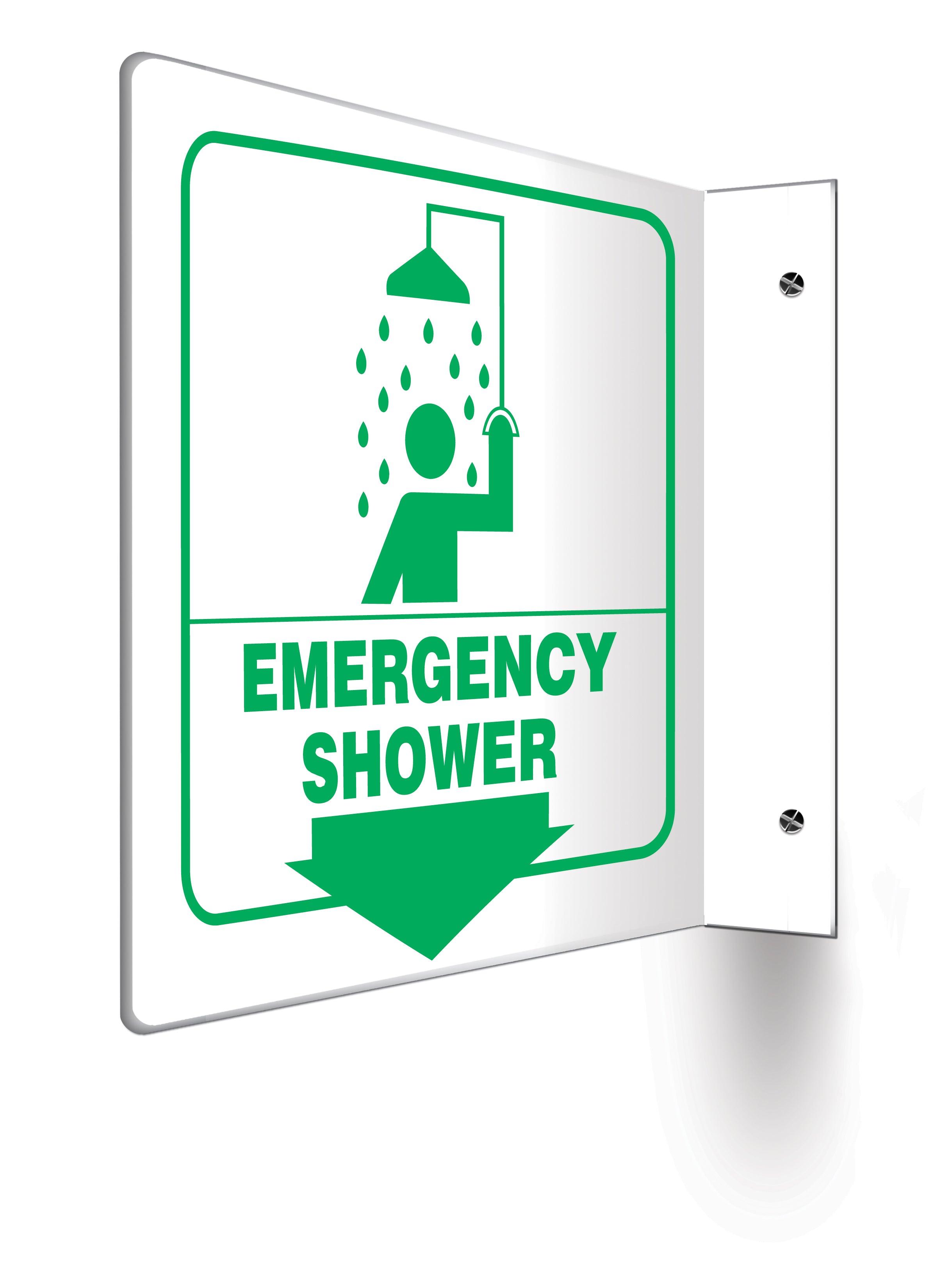 8" X 8" Green And White Plastic PROJECTION™ Projection Signs "EMERGENCY SHOWER"