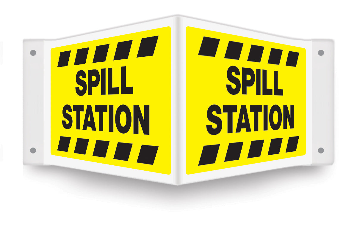 8" X 12" White, Black And Yellow Plastic PROJECTION™ Projection Signs "SPILL STATION"