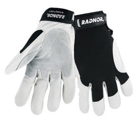 RADNOR™ Large Black And White Goatskin Full Finger Mechanics Gloves With Hook and Loop Cuff