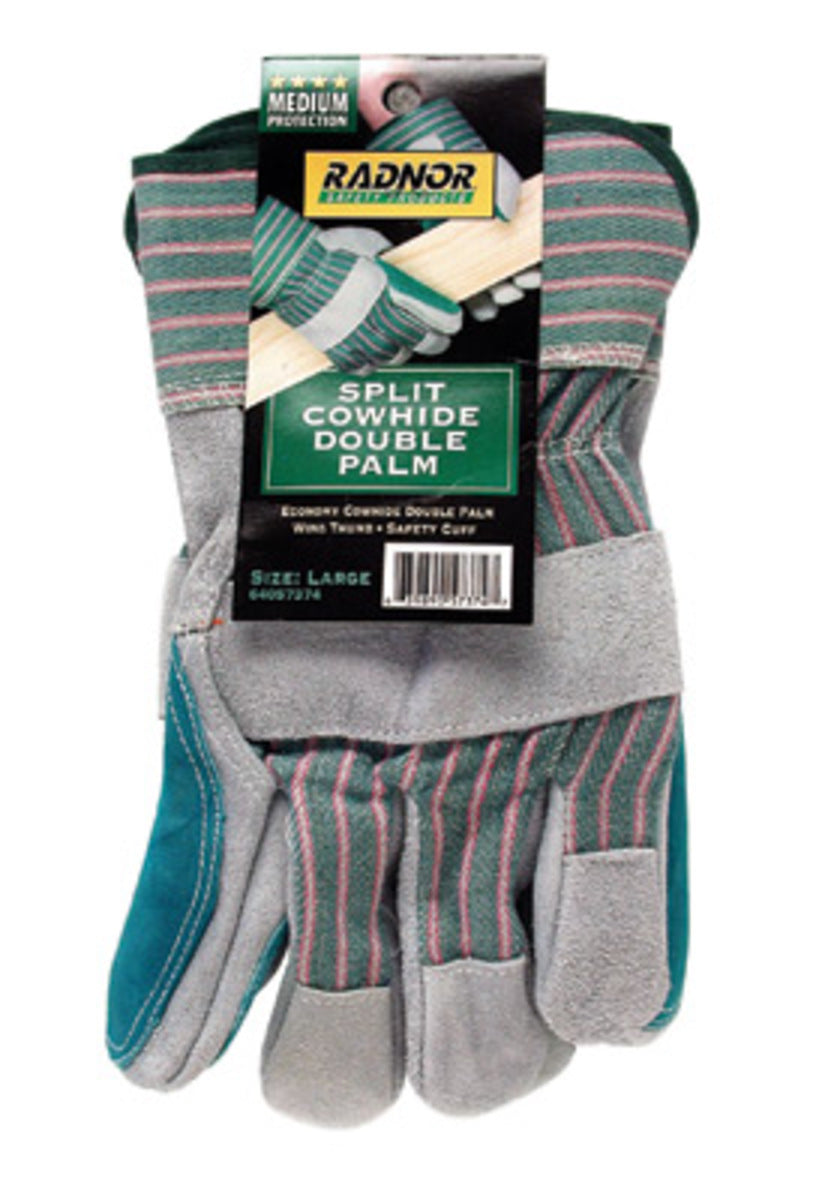 RADNOR™ Large Natural Shoulder Split Leather Palm Gloves With Canvas Back And Safety Cuff