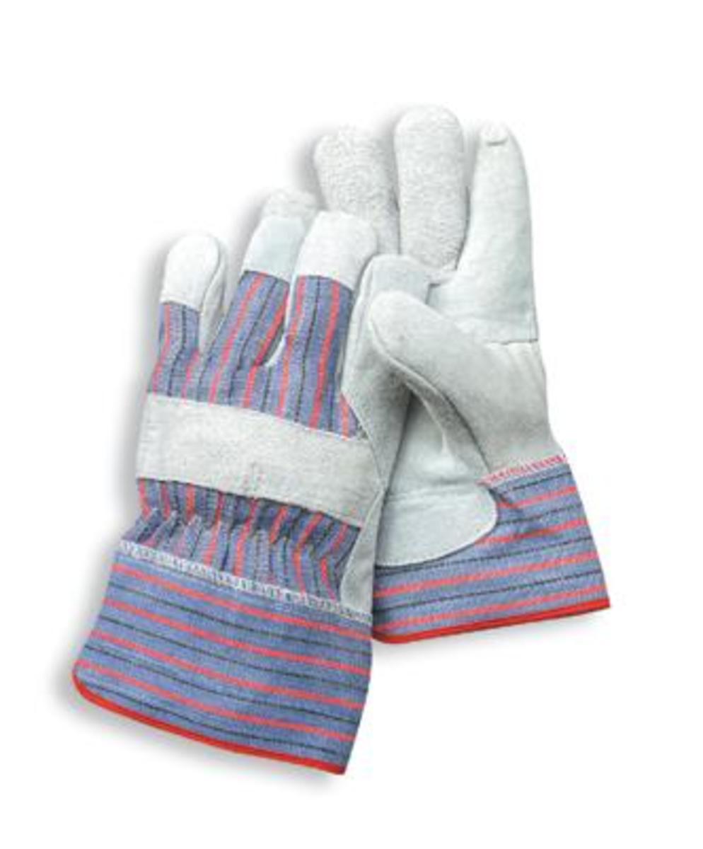 RADNOR™ Large Blue Split Leather Palm Gloves With Canvas Back And Safety Cuff