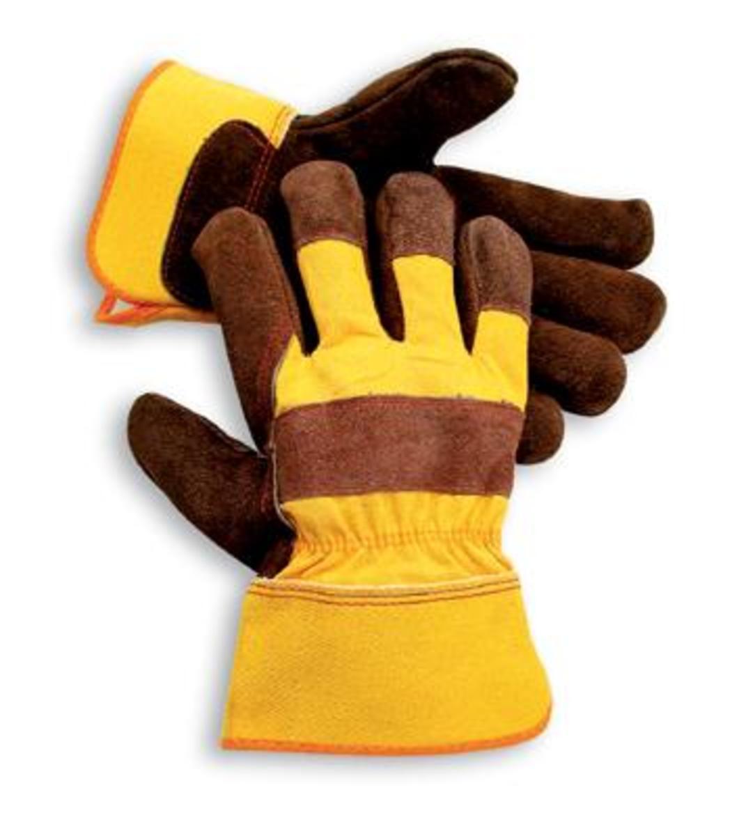 RADNOR™ Large Yellow Shoulder Split Leather Palm Gloves With Canvas Back And Safety Cuff