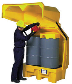 UltraTech 57" X 30 1/2" X 63 1/2" Ultra-Hard Top P2 Spill Pallet Yellow Polyethylene With Drain