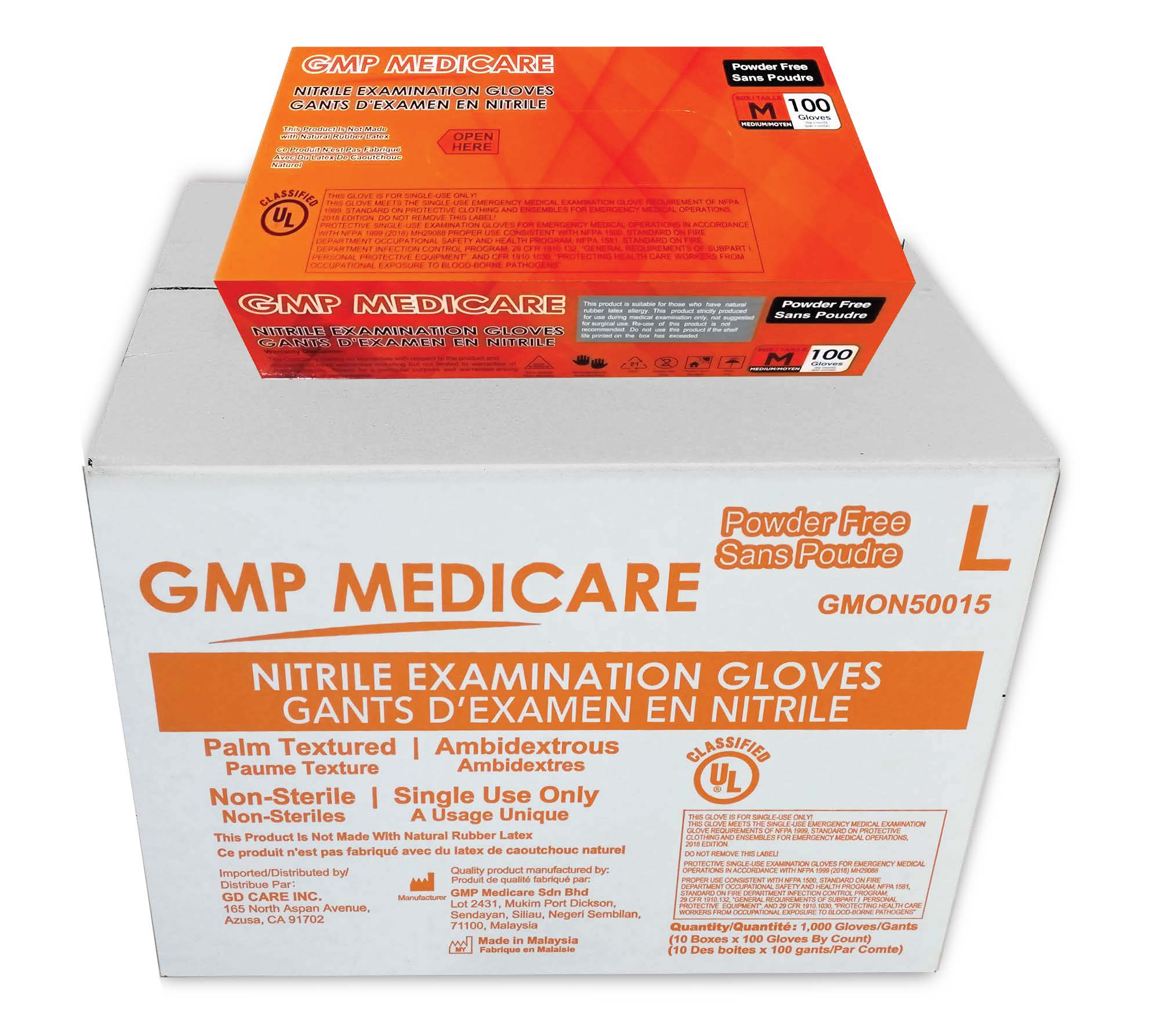 Care On - Nitrile Exam Powder-Free Gloves, Orange- Box - NFPA Compliant