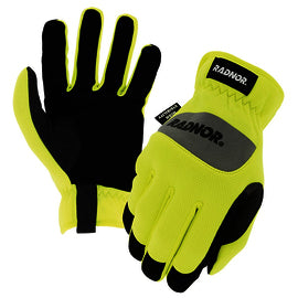 RADNOR™ Hi-Vis Yellow And Black TrekDry® And Synthetic Leather Full Finger Mechanics Gloves With Elastic Shirred Cuff (While Supplies Last)