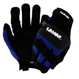 RADNOR™ Black And Blue Neoprene And Synthetic Leather Full Finger Mechanics Gloves With TPR And Hook And Loop Cuff (While Supplies Last)