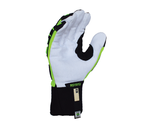 Task Gloves - Hi-Vis Green Spandex back, Cotton Corded Palm, Reinforced Thumb Saddle, Neoprene cuff, TPR back - Dozen