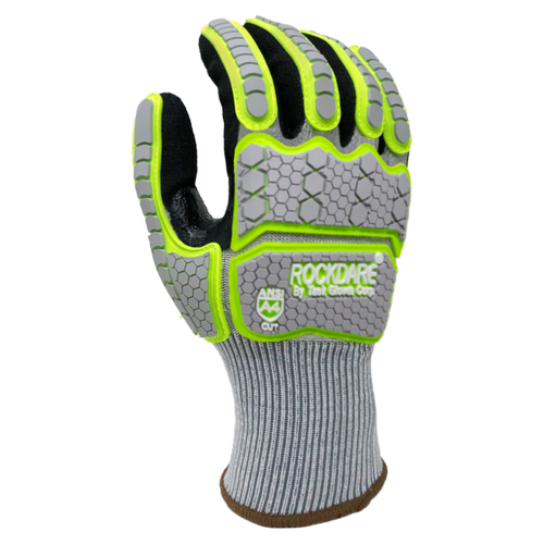 RockDare® - 15G Gray HDPE w/Glass Fiber + Stainless liner (ANSI CUT A4) Sandy-Foam Nitirle Palm Coated Gloves with Thumb Saddle and TPR Back - Dozen