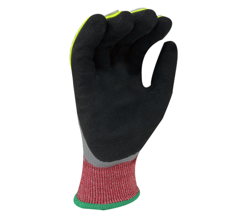 RockDare® - Fully coated Gray Smooth Nitrile, Black Sandy Foam Nitrile palm, Gray/Green TPR back, 18 Gauge Falstone shell, ANSI Cut A4, Touchscreen compatible - Dozen