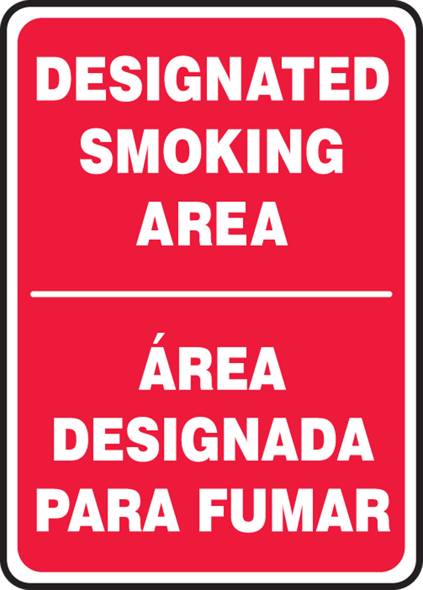 14" X 10" White And Red Plastic Spanish/English Bilingual Safety Signs "DESIGNATED SMOKING AREA AREA DESIGNADA PARA FUMAR"