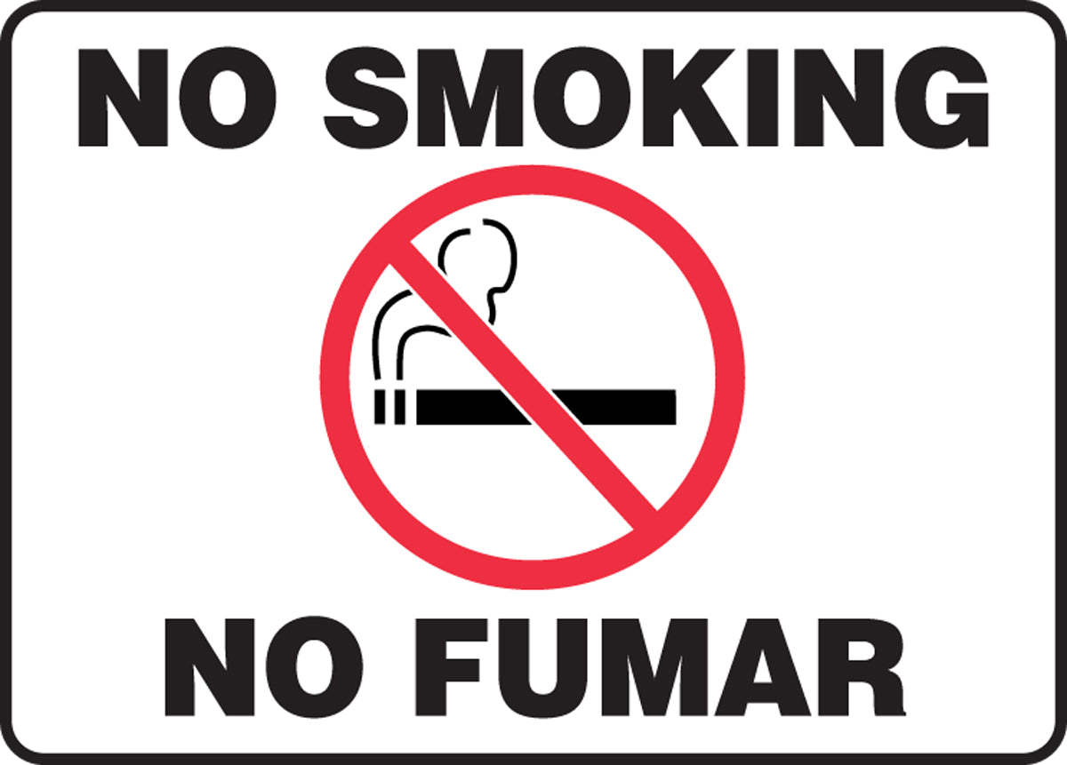 10" X 14" Red, Black And White Adhesive Poly Spanish/English Bilingual Safety Signs "NO SMOKING NO FUMAR"