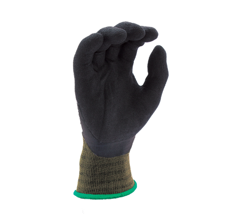 Black Micro-Foam Nitrile Knuckle coated, 15G Green Hi-Elasticity Nylon shell - Dozen