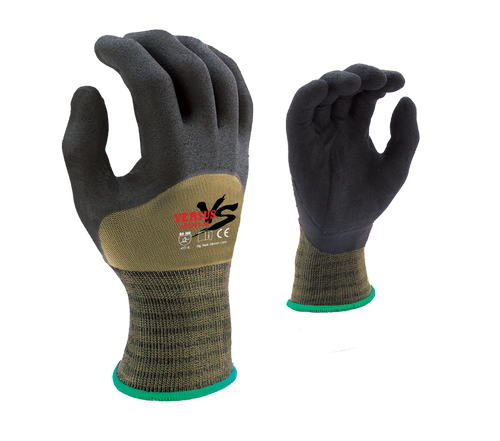 Black Micro-Foam Nitrile Knuckle coated, 15G Green Hi-Elasticity Nylon shell - Dozen