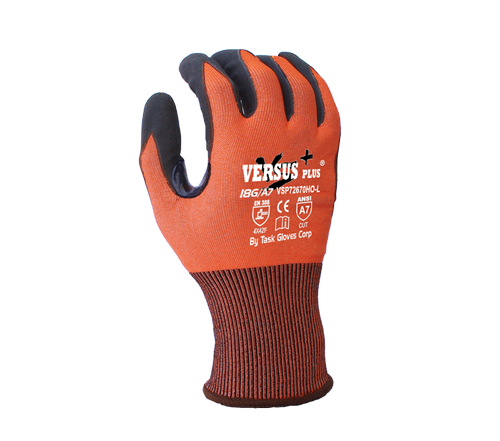 VVersus Plus® - 18G Hi-Vis Orange Falstone® shell, Micro-foam Nitrile palm coated, Reinforced Thumb Crotch, Touchscreen compatible,  ANSI A7 - Dozen