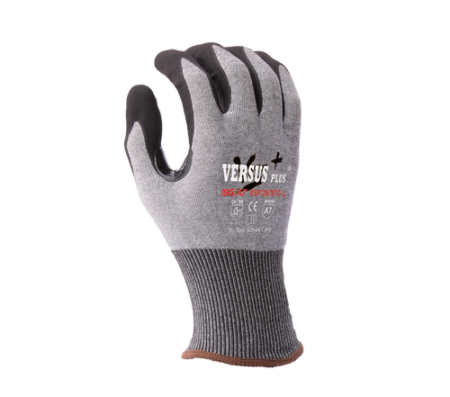 Versus Plus® - 18G Gray Falstone® shell, Micro-Foam Nitrile palm coated, Reinforced Thumb Crotch, Touchscreen compatible,  ANSI A7 - Dozen