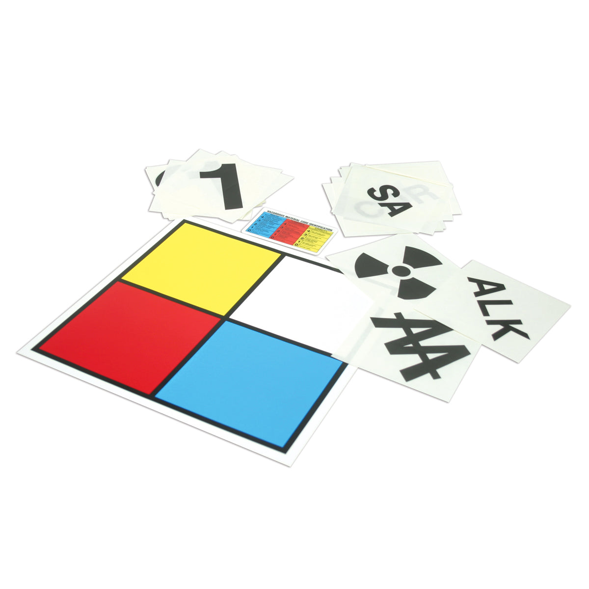 15" X 15" Aluminum NFPA Placard Kit With Self-Adhesive Hazard Panels, Three Sets Of 0 - 4 Numbers, Six Symbols And NFPA Wallet Guide