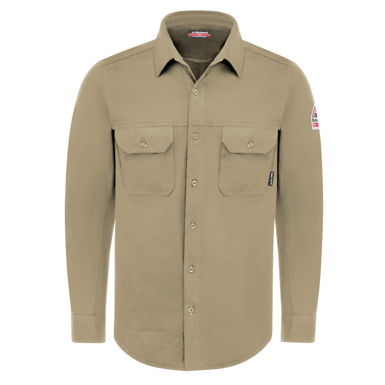 Bulwark FR Men's Flex Knit Button Down Work Shirt - STG4 Khaki-eSafety Supplies, Inc