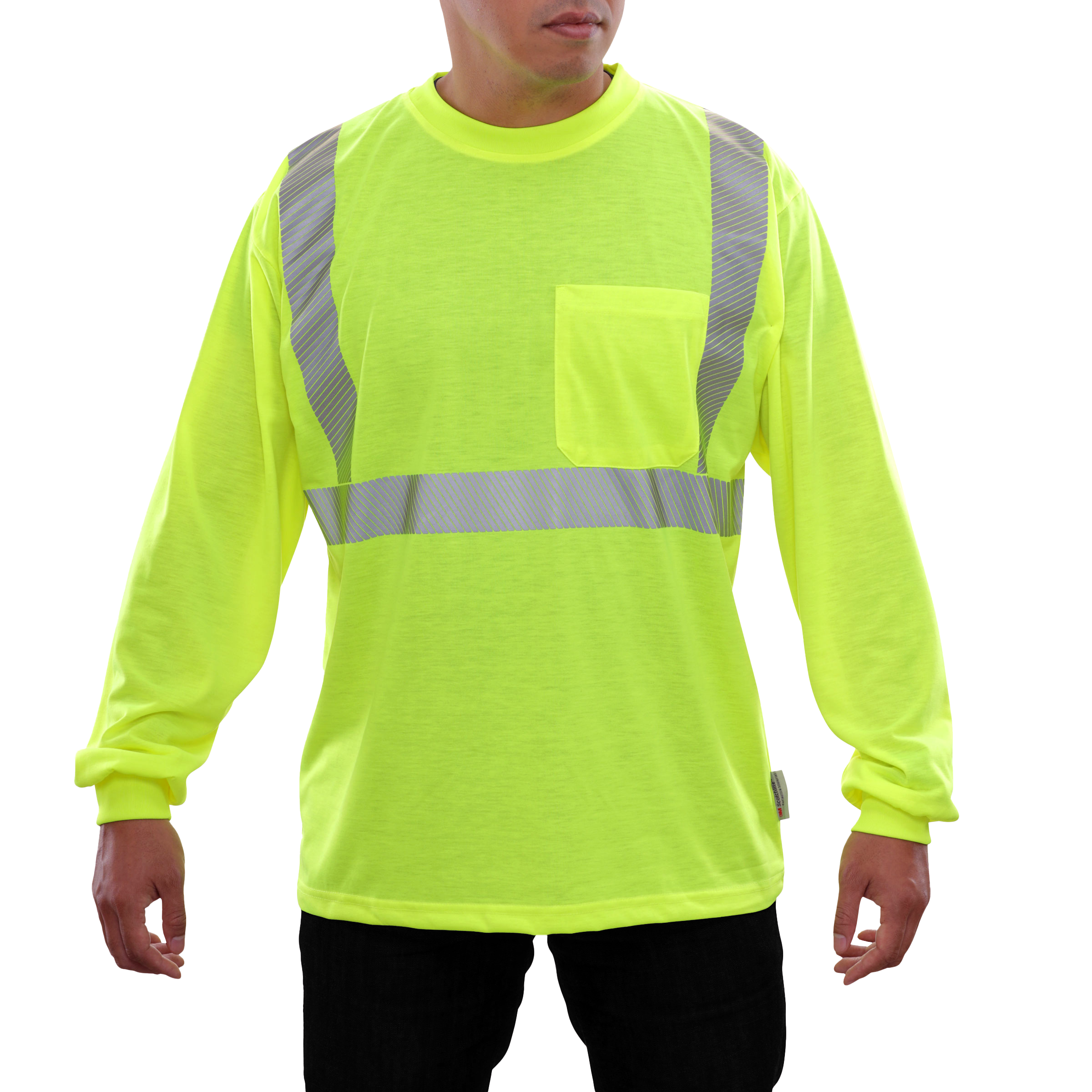 Reflective Apparel High Visibility Pocket Shirt Long Sleeve Lime Jersey Comfort Trim by 3M-eSafety Supplies, Inc