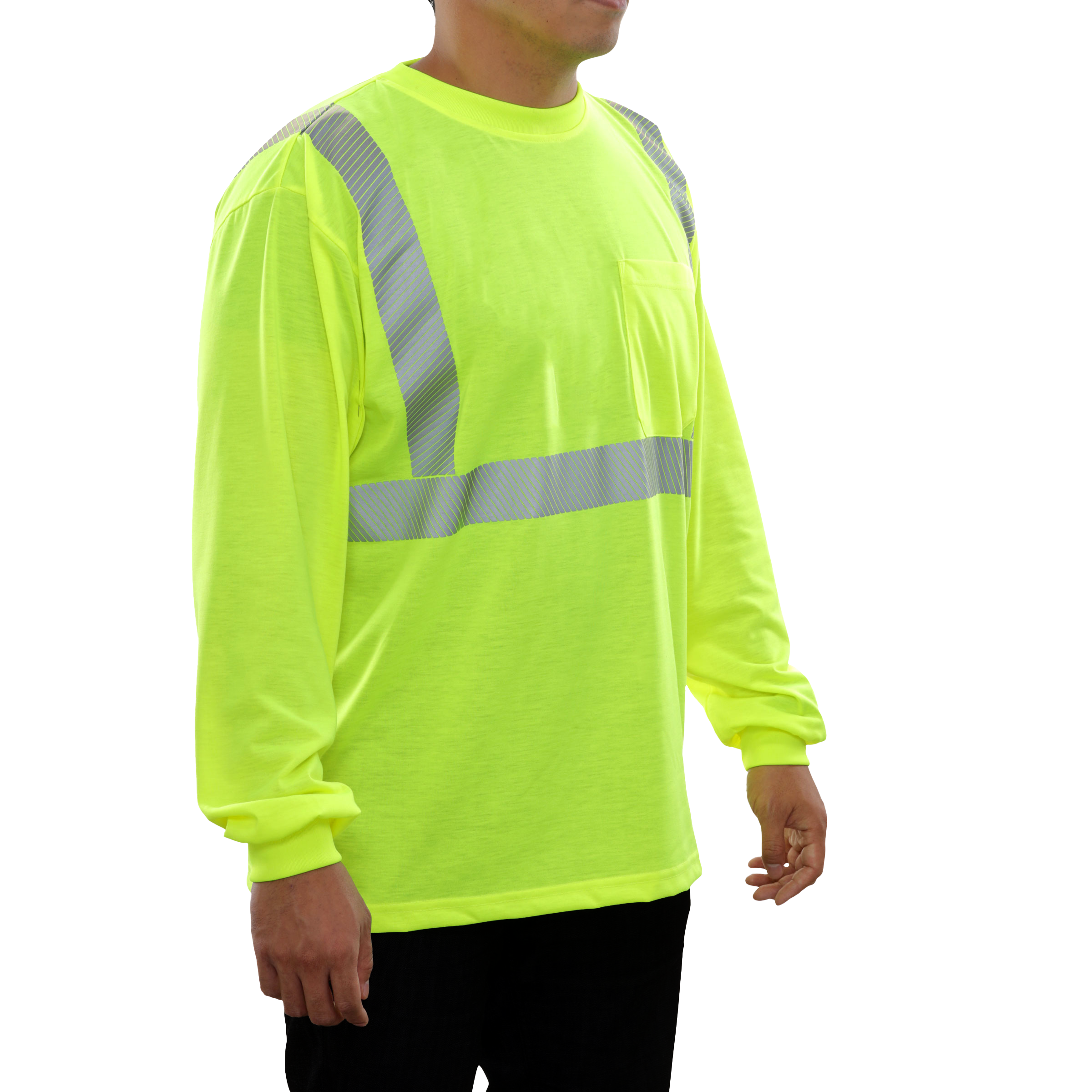 Reflective Apparel High Visibility Pocket Shirt Long Sleeve Lime Jersey Comfort Trim by 3M-eSafety Supplies, Inc
