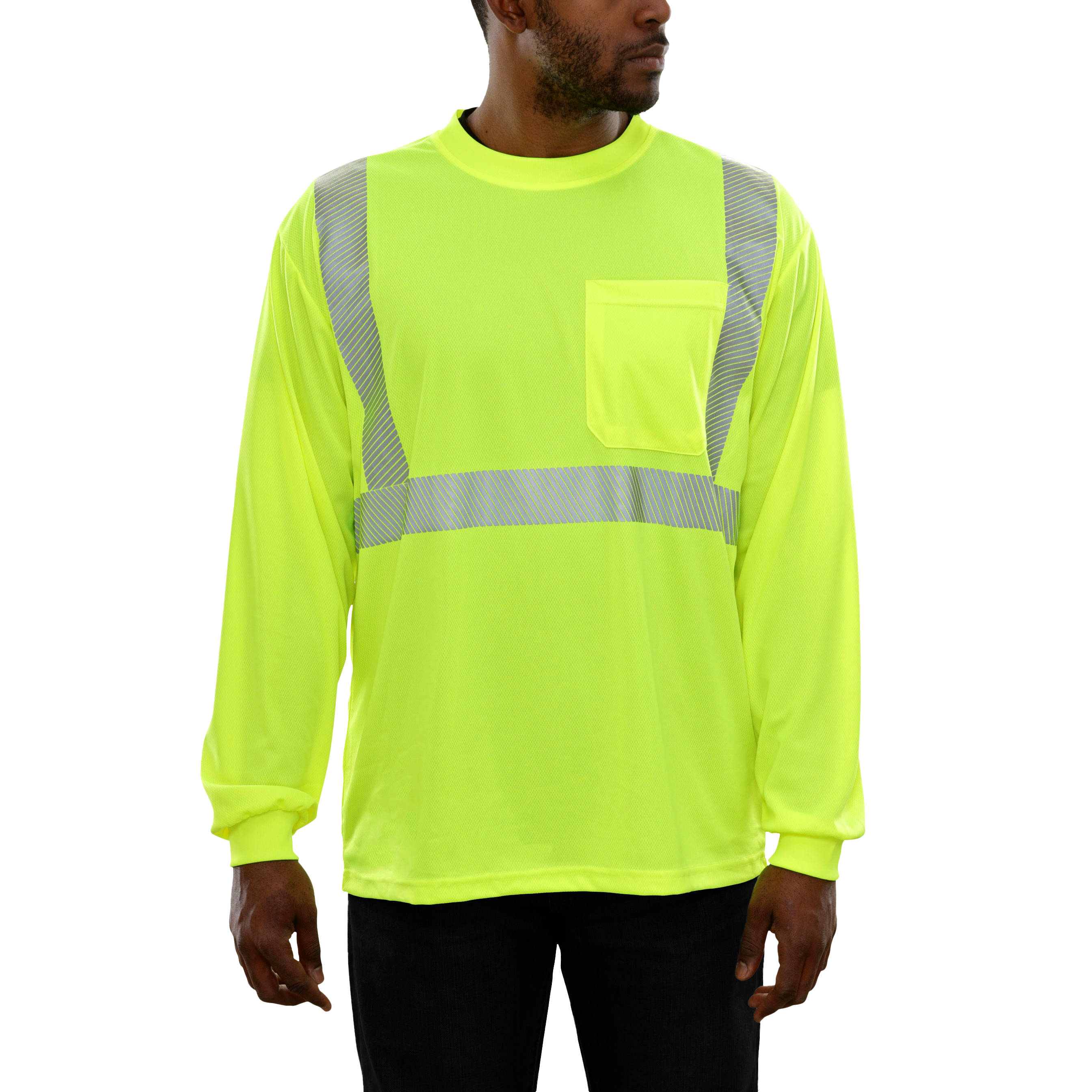 Safety Shirt Hi Vis Pocket Shirt LS Lime Birdseye Comfort Trim by 3M-eSafety Supplies, Inc