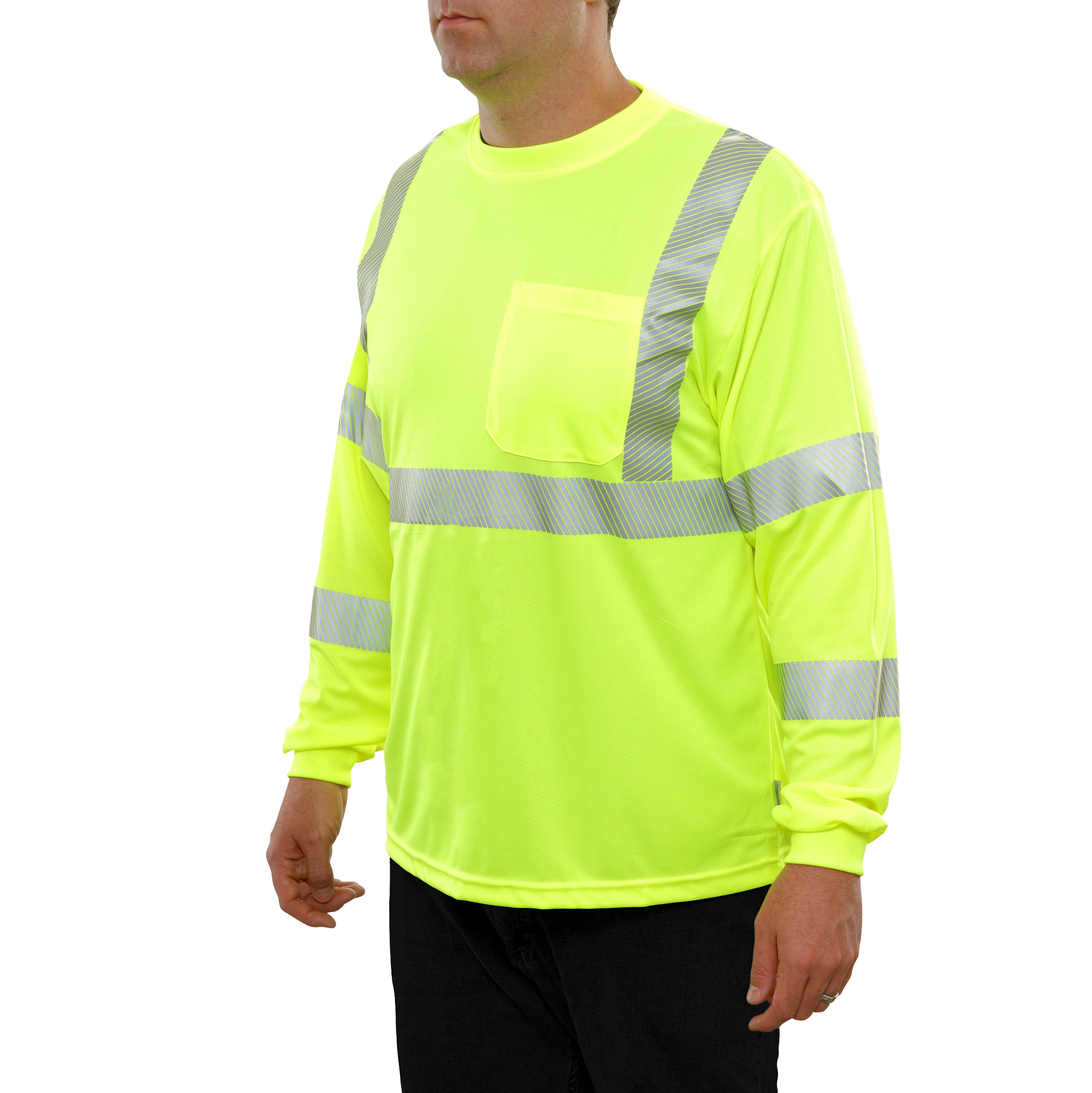 Reflective Apparel High Visibility Long Sleeve Shirt Lime Birdseye Comfort Trim by 3M-eSafety Supplies, Inc