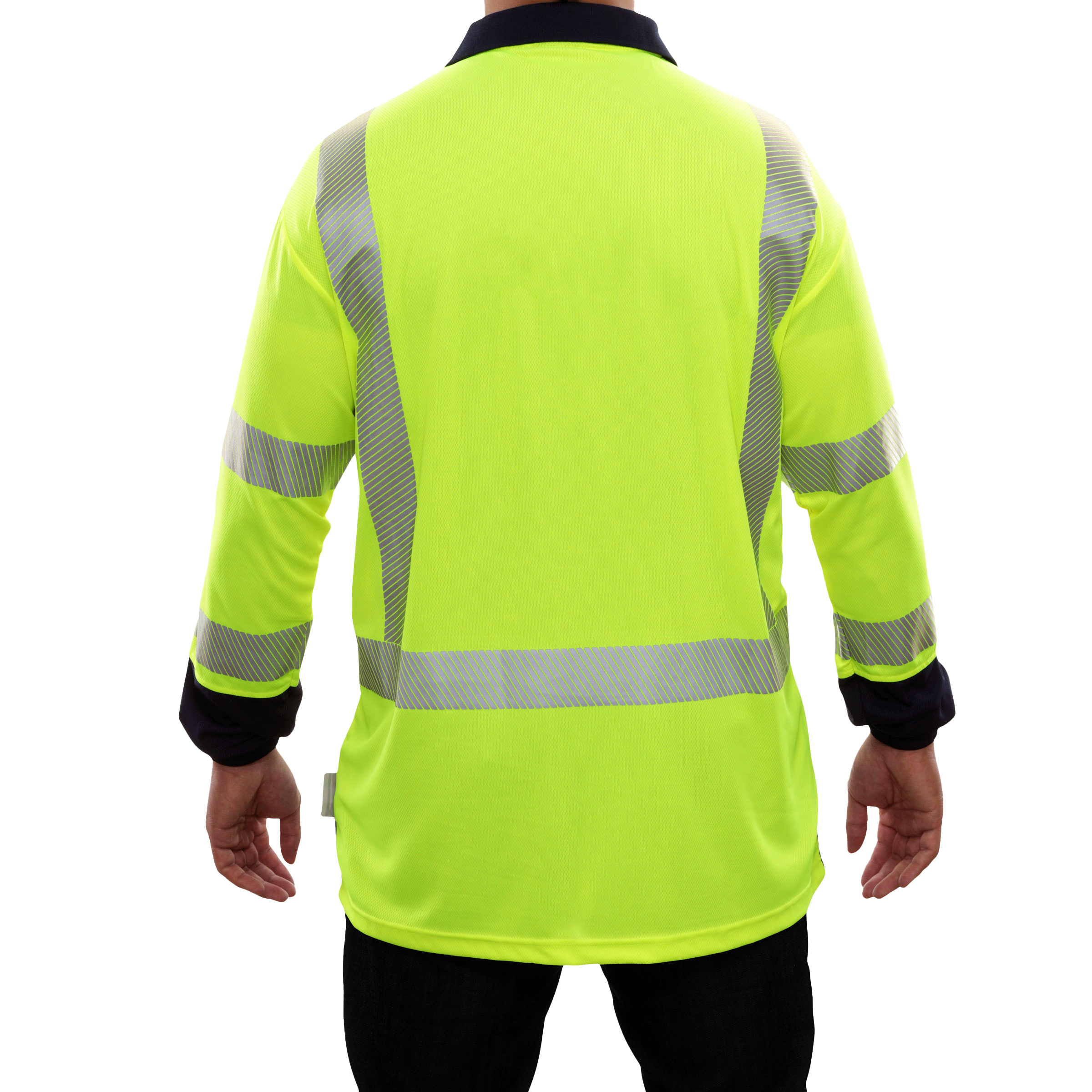 Reflective Apparel High Visibility Polo Shirt Long Sleeve Lime/Navy Birdseye-eSafety Supplies, Inc