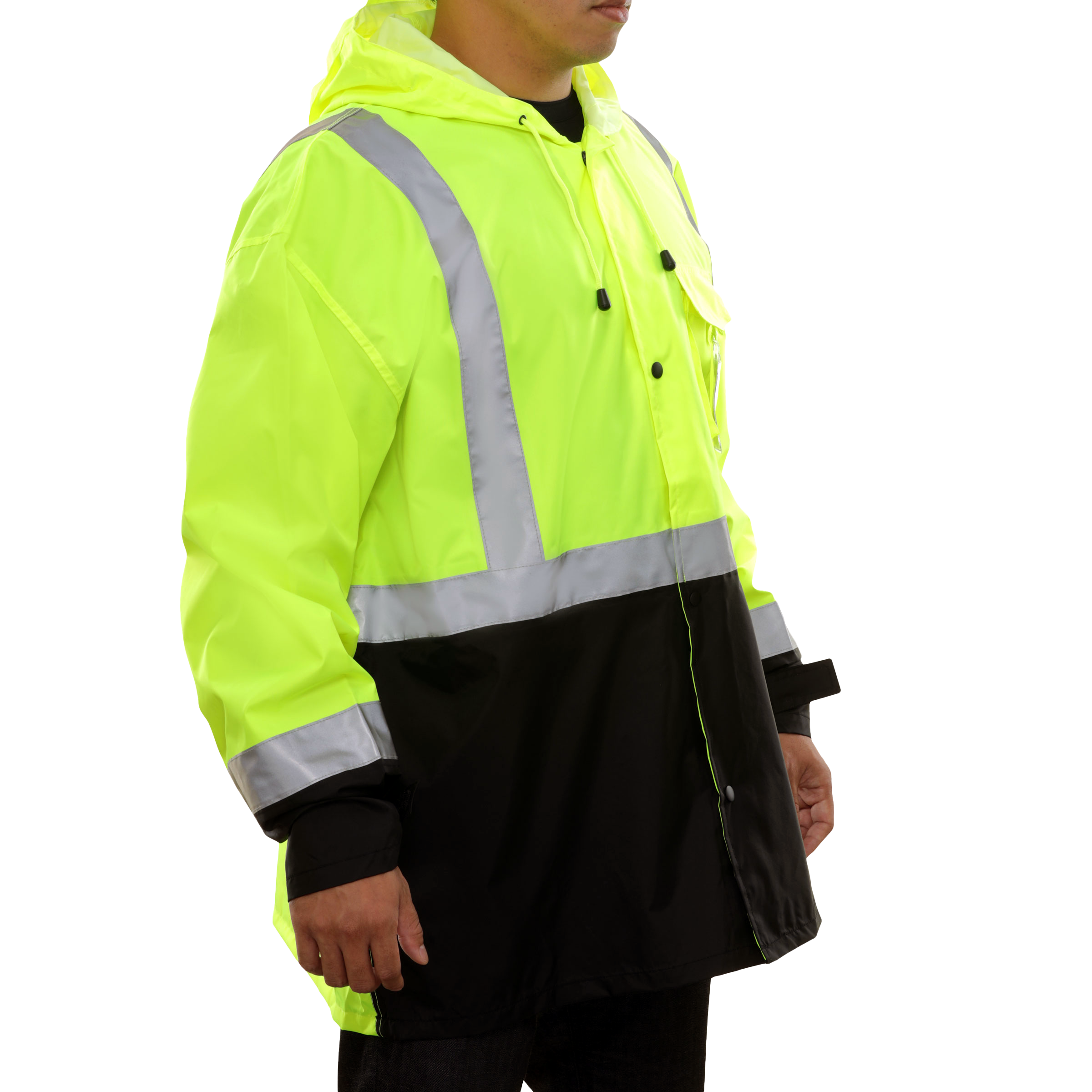 Safety Rain Jacket Lightweight Waterproof Hi Vis 2-Tone Adjustable Hood-eSafety Supplies, Inc