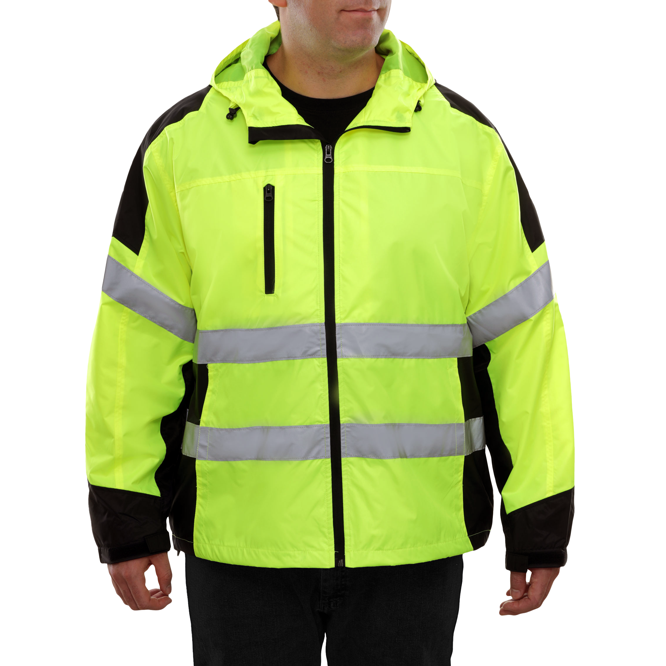 Safety Jacket Hi Vis Hooded Windbreaker Water Resistant 2-Tone-eSafety Supplies, Inc