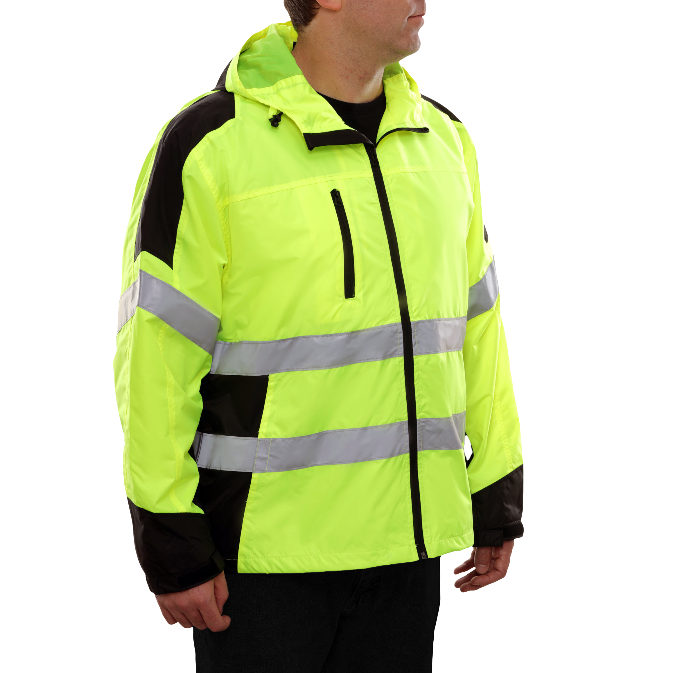 Safety Jacket Hi Vis Hooded Windbreaker Water Resistant 2-Tone-eSafety Supplies, Inc