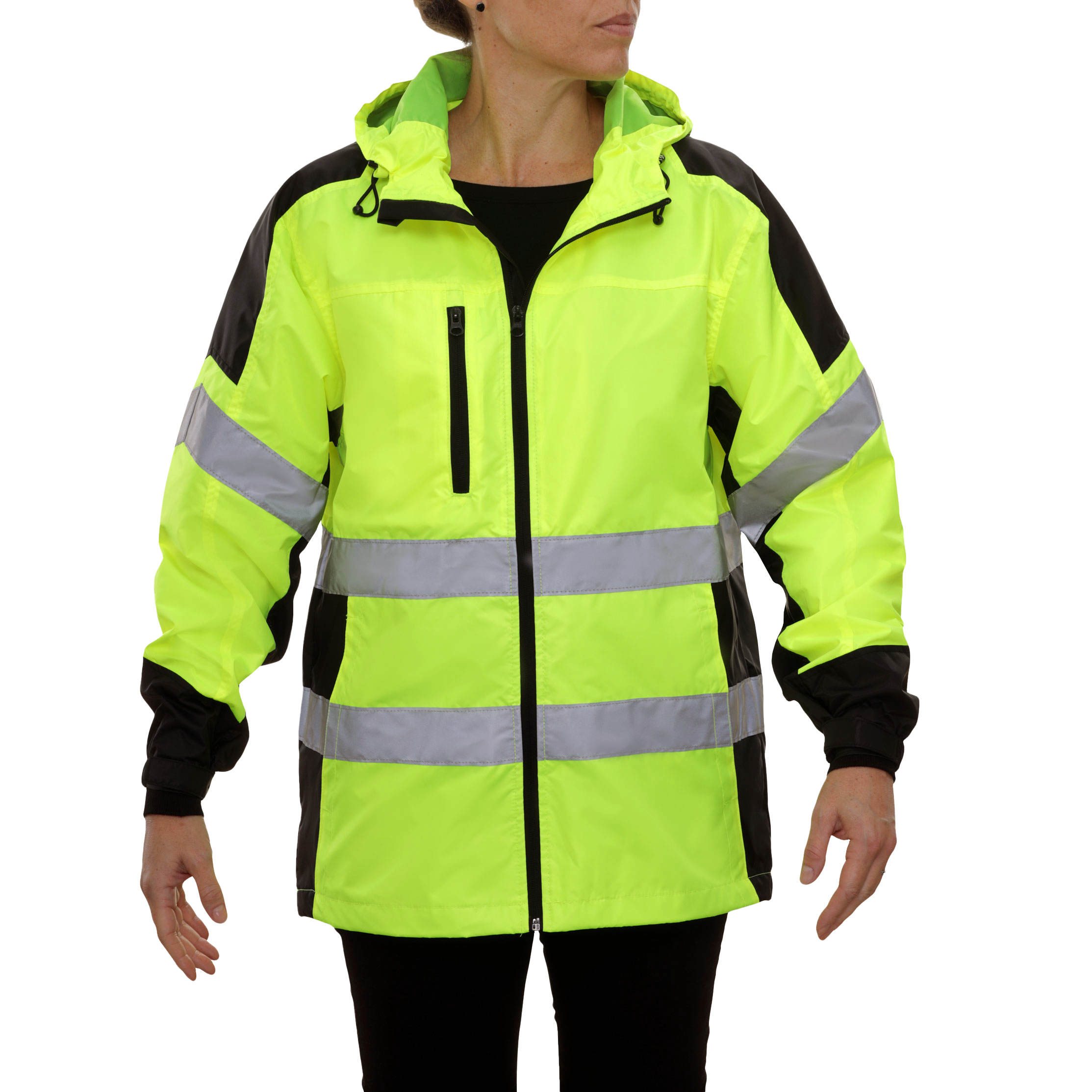 Safety Jacket Hi Vis Hooded Windbreaker Water Resistant 2-Tone-eSafety Supplies, Inc
