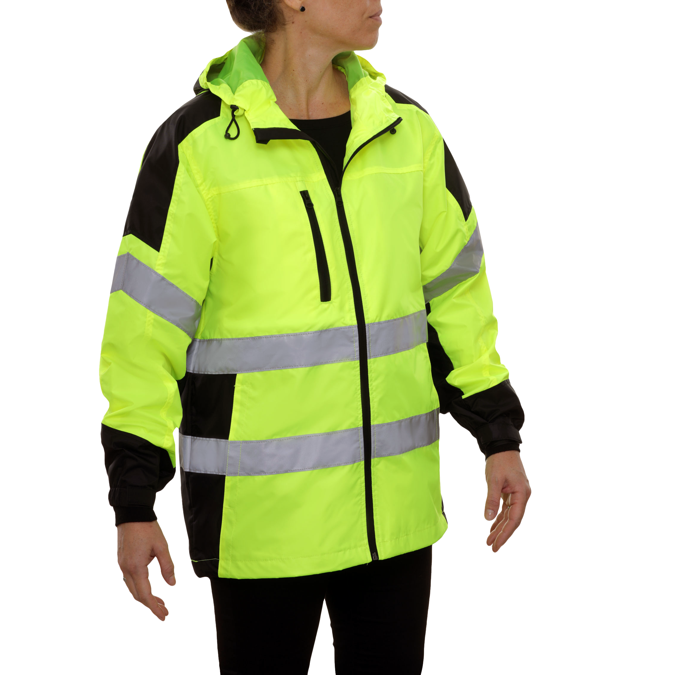 Safety Jacket Hi Vis Hooded Windbreaker Water Resistant 2-Tone-eSafety Supplies, Inc